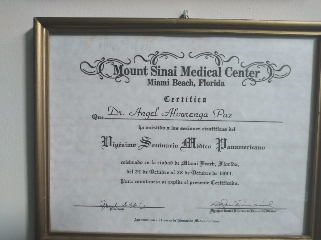 Diploma de Participación por el Vigésimo Seminario Médico Panamericano