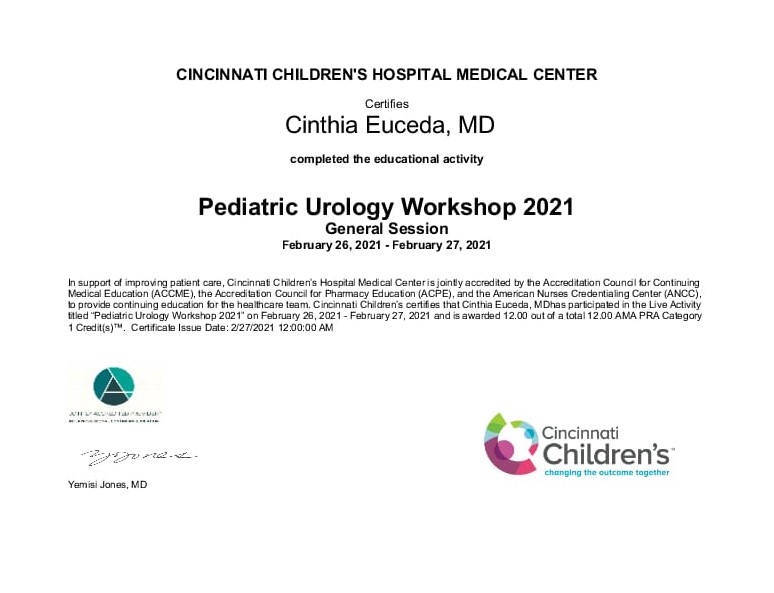 Certificado de "Pediatric Urology Workshop 2021"