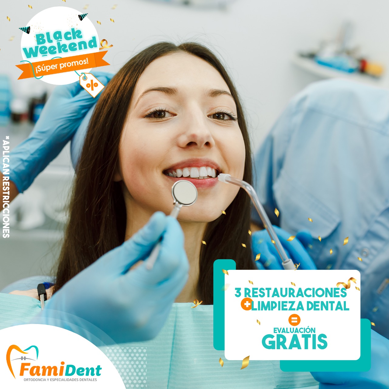 3 Restauraciones + Limpieza dental = Evaluacion gratis.